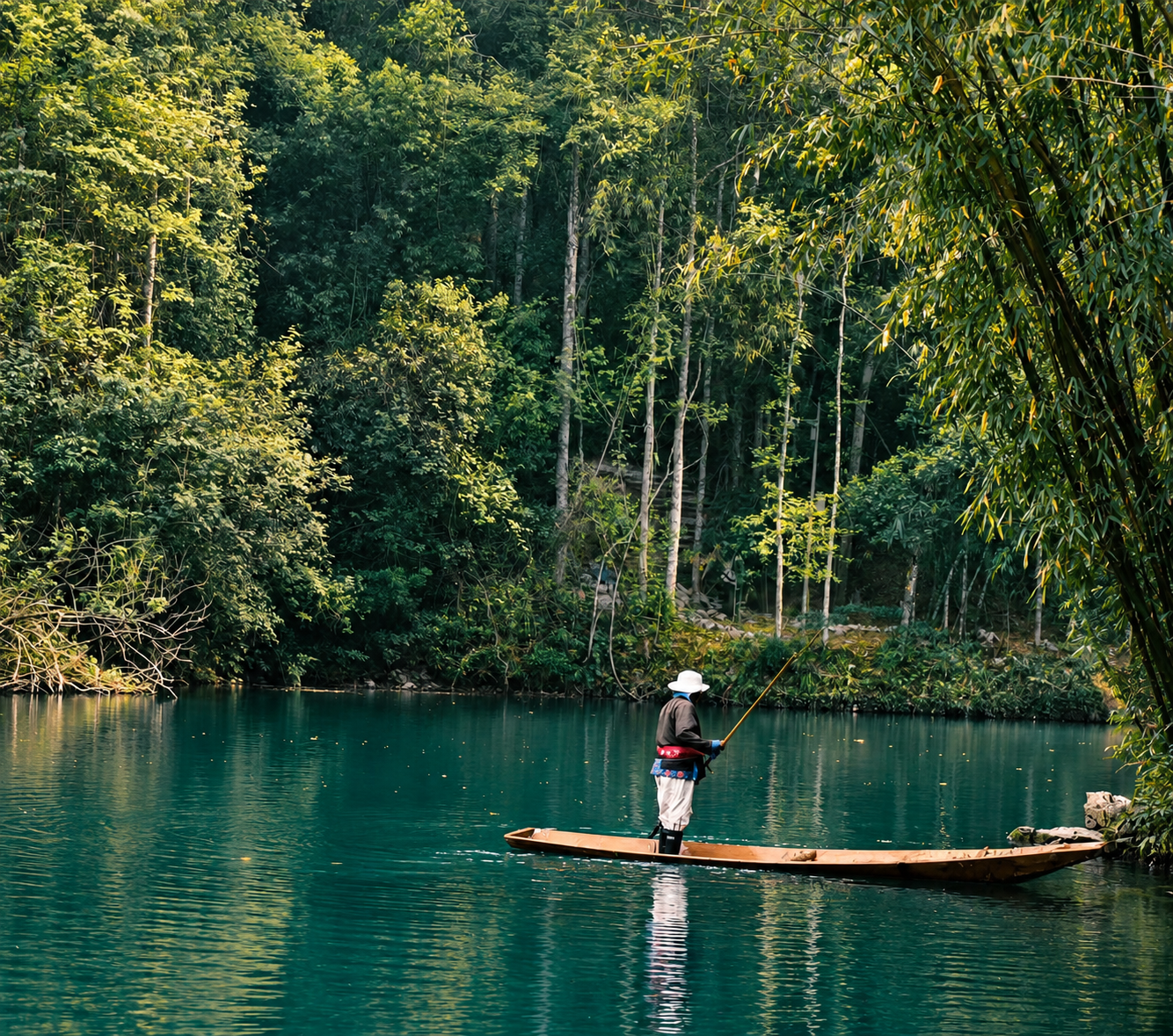 Fisher on a quiet river in Guizhou